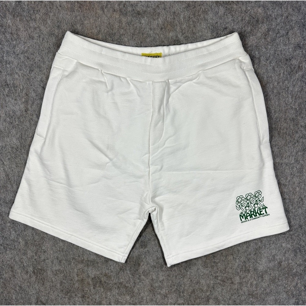 MARKET Studios Community Garden Sweat Shorts Mens L White Heavyweight Logo